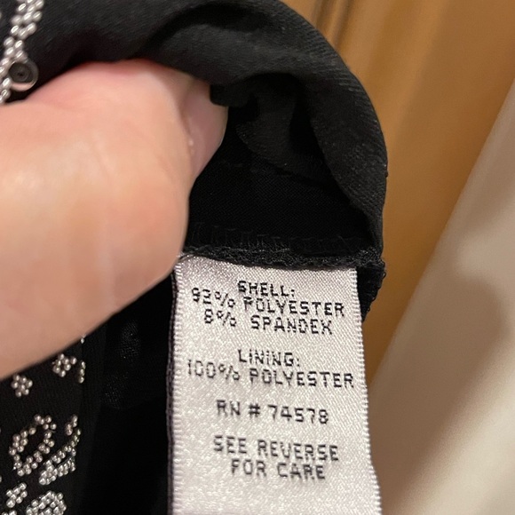 Cache BLACK beaded dress Stone Brooch Sweetheart Neckline Spaghetti Straps SZ 12 - Picture 10 of 14